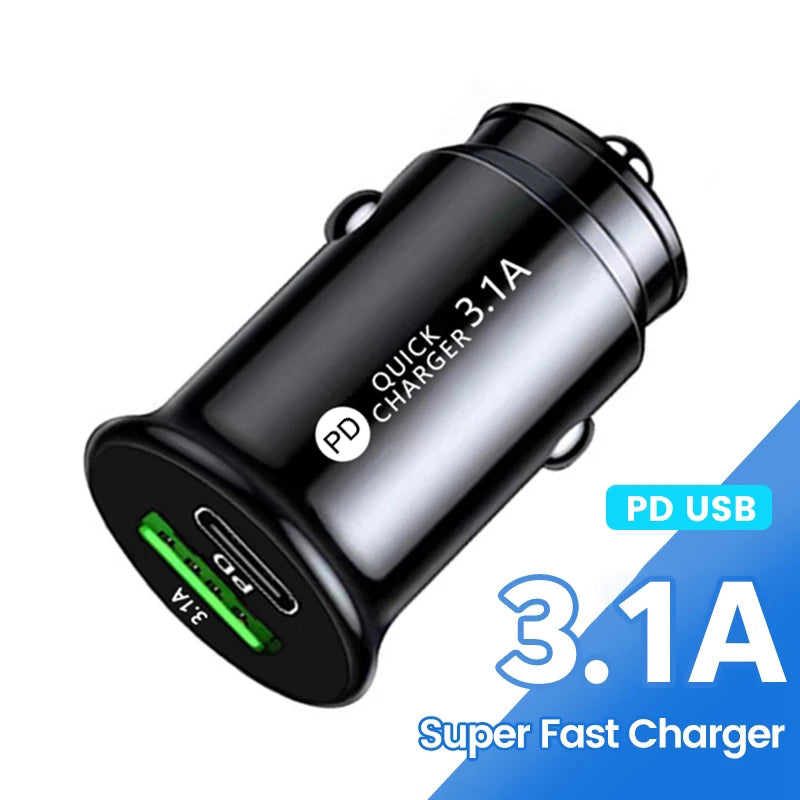 Fast Car Charger 2 Port USB + TYPE C