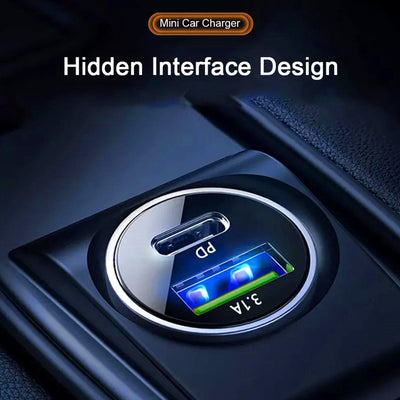 Fast Car Charger 2 Port USB + TYPE C