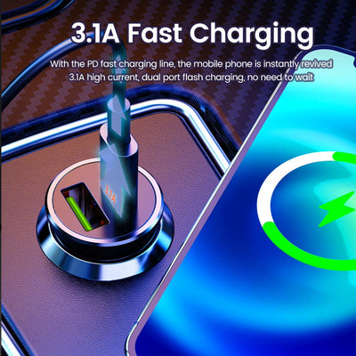 Fast Car Charger 2 Port USB + TYPE C